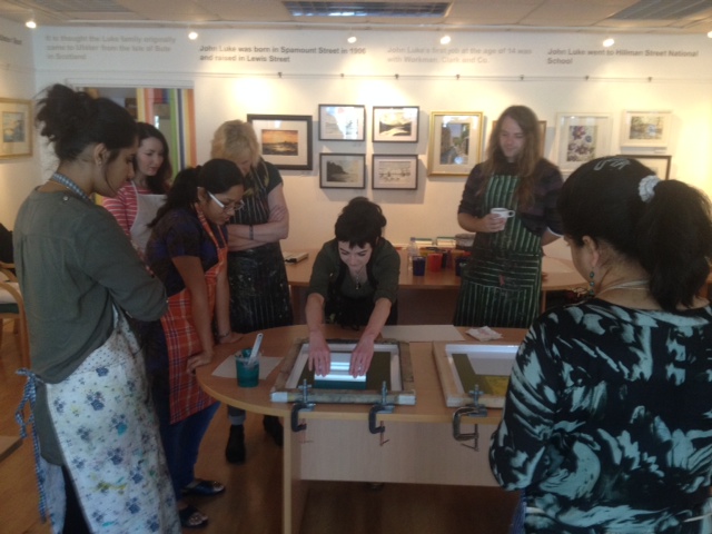 Participants on Belfast Print Workshop programme Imprint start to print images for Culture Night Belfast 2014 in the John Luke Gallery